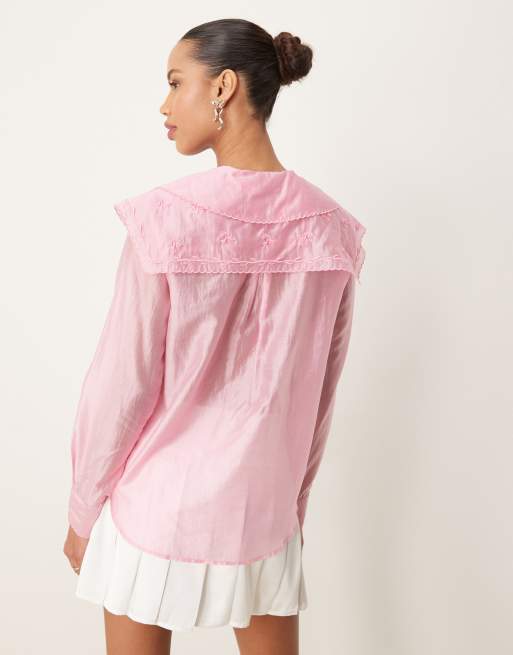 Sister Jane embroidered organza blouse in raspberry pink | ASOS