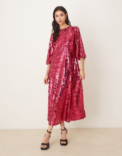 Sister Jane Empire sequin midi dress in dark pink