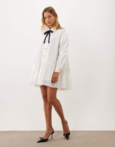 Sister Jane Endora collar detail long sleeve drop waist mini dress in white - view 1