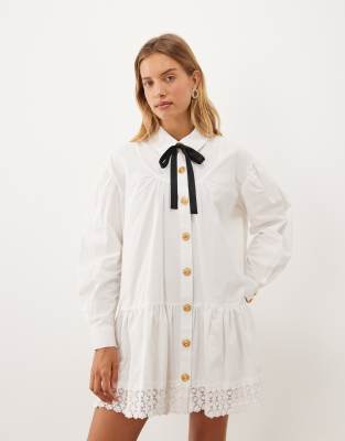 Sister Jane Endora Collar Detail Long Sleeve Dropped Waist Mini Dress In White