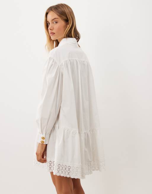 Sister Jane Endora robe courte à taille basse à manches longues avec détail col en coton, blanche, 2 de 4
