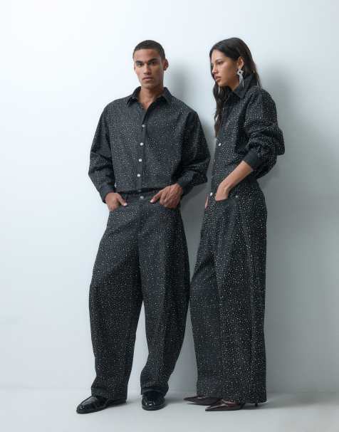 Sister Jane ensemble coordonné unisexe ornementé en jean barrel gris anthracite - view 1