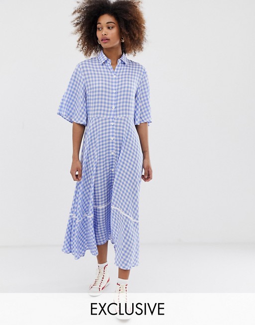 Sister Jane exclusive button through midi shirt dress with full skirt