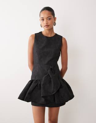 Sister Jane Exclusive Jacquard Ruffle Mini Dress With Diamond Back Cut Out In Black
