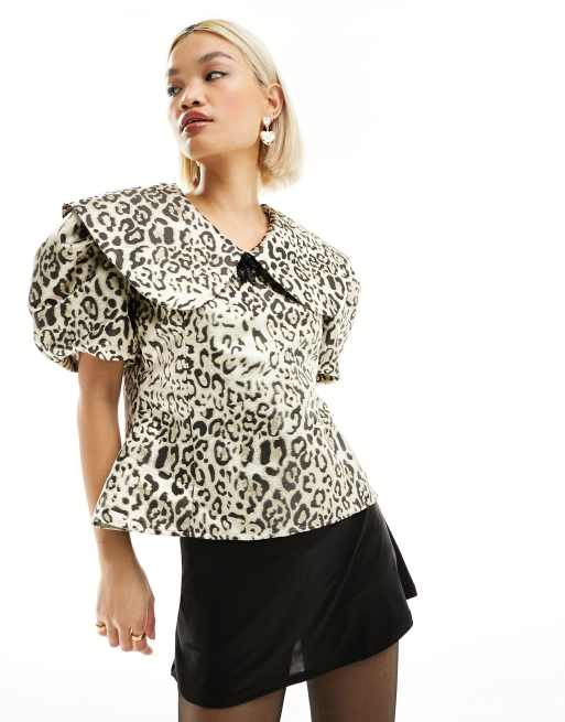 Sister Jane Fame leopard top with oversized collar in metallic leopard print