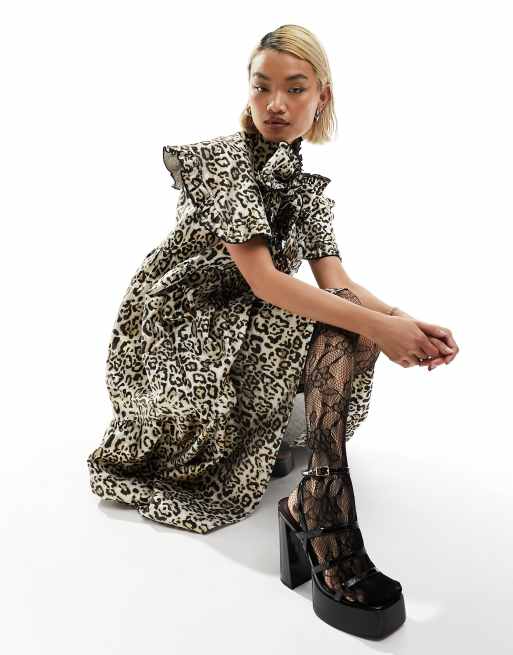 Sister Jane Fame tiered midi dress in metallic leopard print