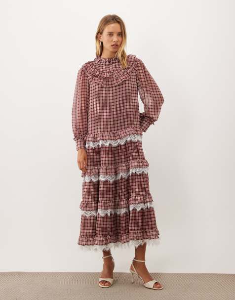 Sister Jane Fates high neck lace ruffle detail maxi dress in red gingham - view 1