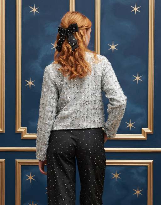 Sister Jane - Fermaglio nero per capelli a forma di fiocco con strass, 3 di 3