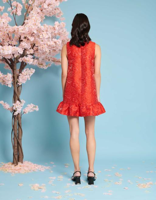 Sister Jane floral embellished jacquard mini dress in cherry red