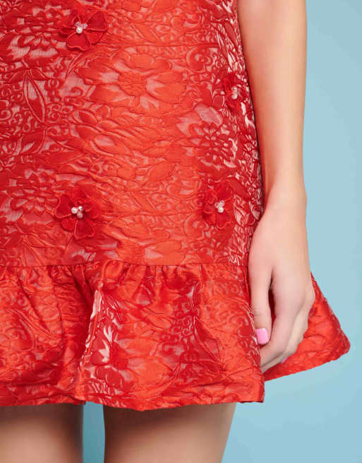 Sister Jane floral embellished jacquard mini dress in cherry red