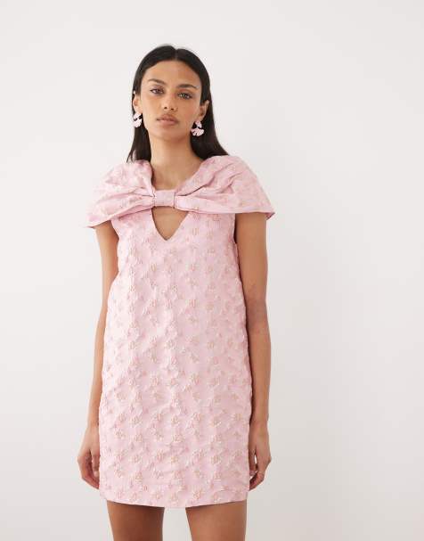 Sister Jane floral jacquard bow cape sleeve mini dress in pink - view 1