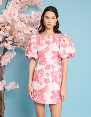 Sister Jane Floral Jacquard Mini Dress In Pink