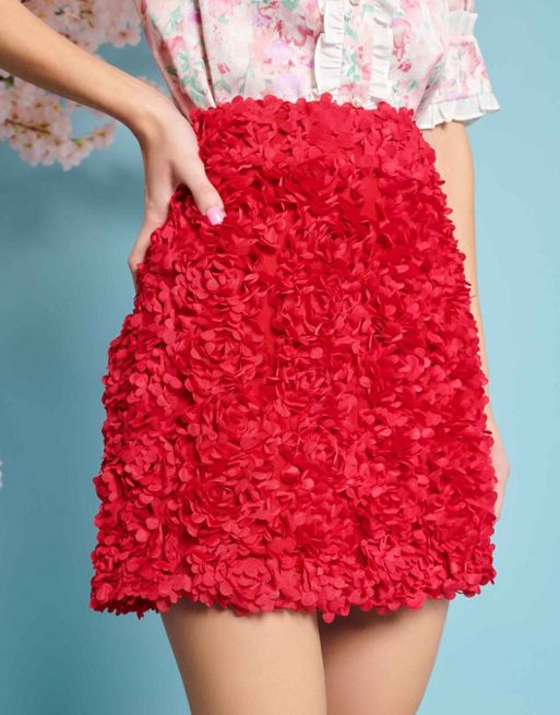 Sister Jane floral textured mini skirt in red - part of a set