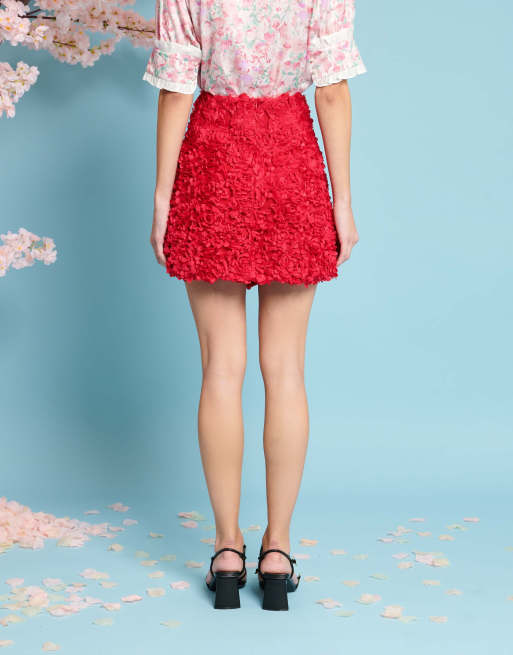 Sister Jane floral textured mini skirt in red part of a set