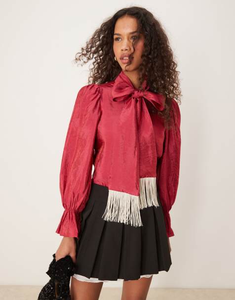 Sister Jane fringe bow blouse in raspberry red - view 1