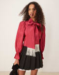 [sister jane] Sister Jane fringe bow blouse in raspberry red XS Raspberry red