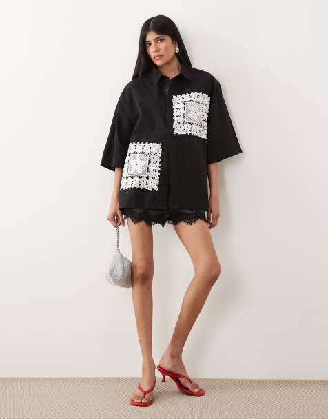 Sister Jane – Galene – Kurzärmliges Unisex-Hemd in Schwarz mit Häkelsaum - view 1