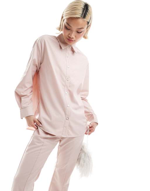 Sister Jane gem embellished shirt in dusty pink (part of a set)