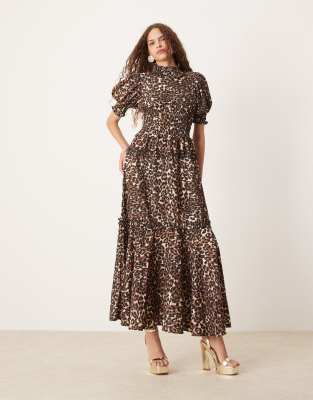 Sister Jane - Gerafftes Maxikleid mit Leopardenmuster-Braun