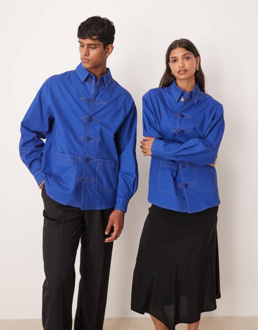 Sister Jane - Giacca unisex blu con spille rimovibili, 4 di 4