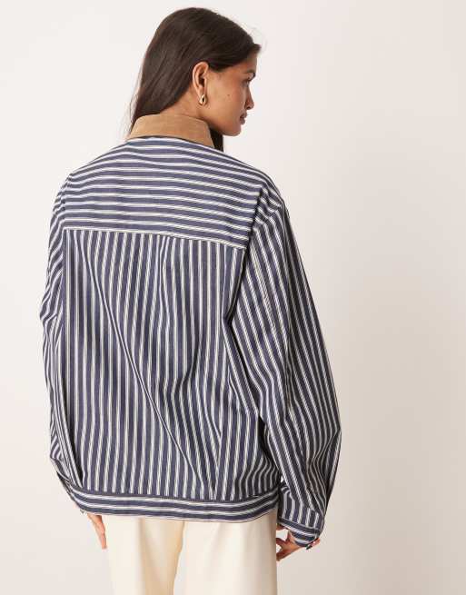 Sister Jane - Giacca unisex blu navy a righe con colletto a contrasto, 4 di 4