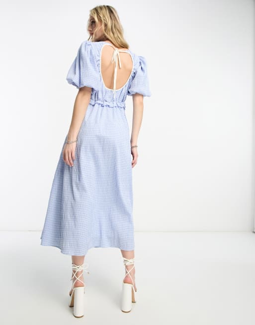 Sister Jane gingham maxi dress with open back in blue ASOS