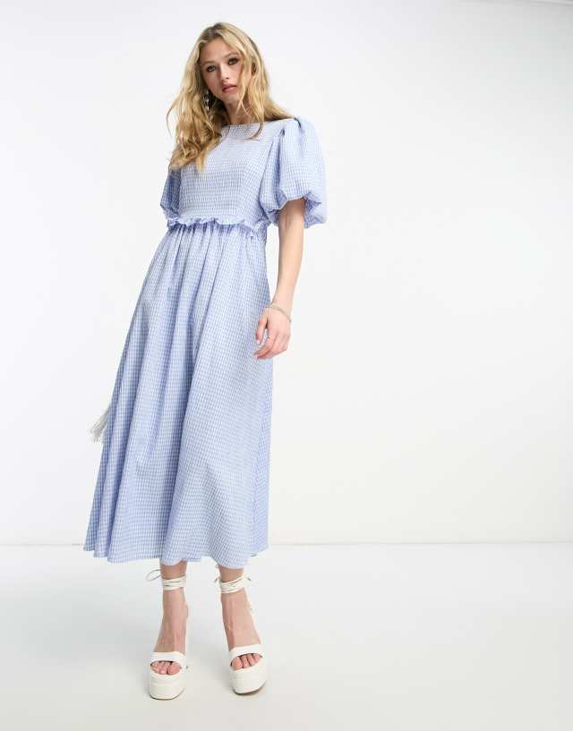 Sister Jane gingham maxi dress with open back in blue