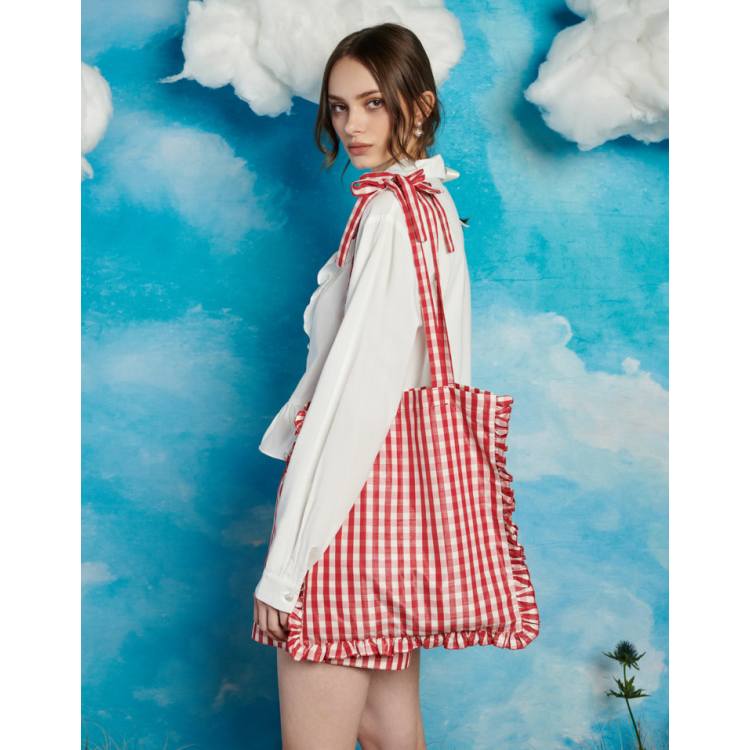 Sister Jane gingham tote bag in red | ASOS