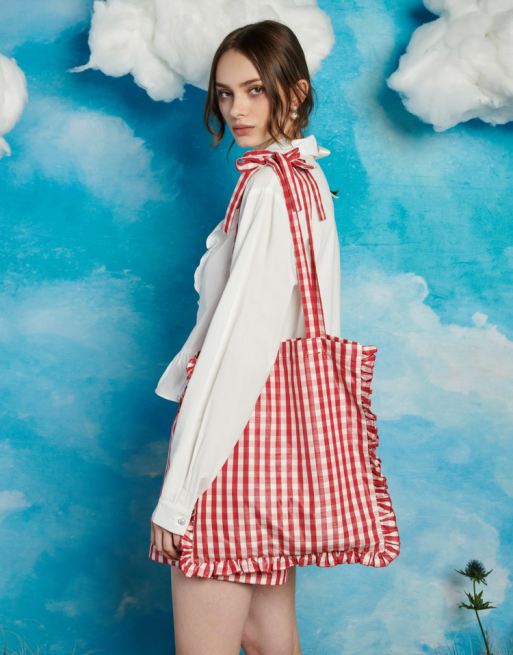 Sister Jane gingham tote bag in red