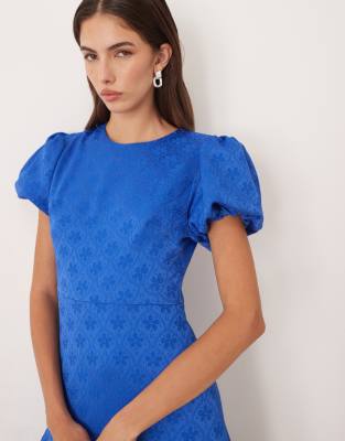 Sister Jane Godet Bow Jacquard Midi Dress In Blue