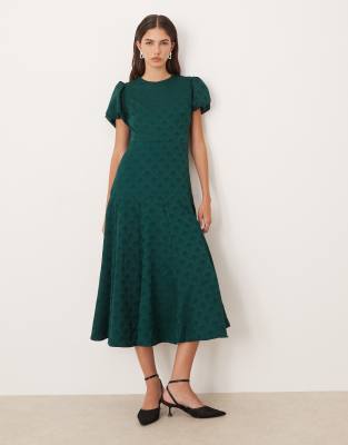 Sister Jane Godet Bow Jacquard Midi Dress In Green
