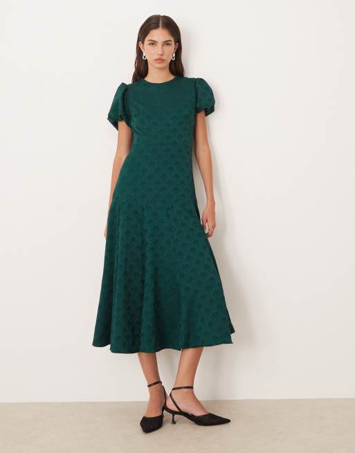 Sister Jane godet bow jacquard midi dress in emerald green