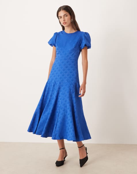 Sister Jane godet jacquard midi dress in cobalt blue - view 1
