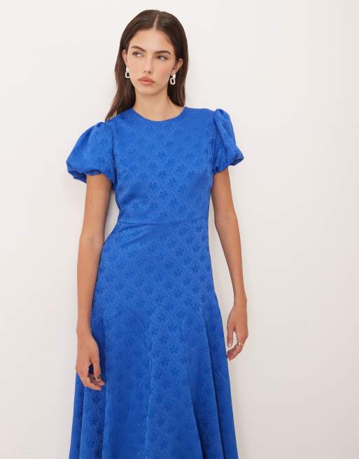 Sister Jane godet jacquard midi dress in colbalt blue, 3 of 4