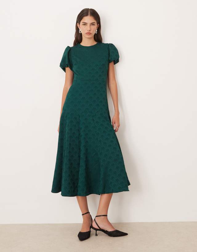 Sister Jane godet jacquard midi dress in emerald green | ASOS