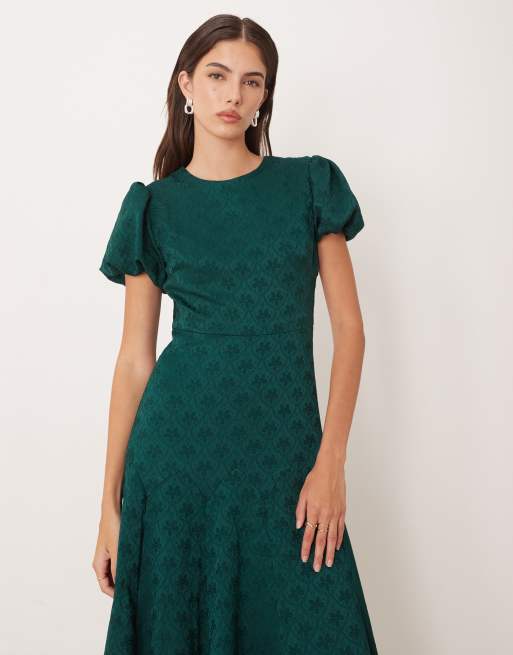 Sister Jane godet jacquard midi dress in emerald green, 2 of 4