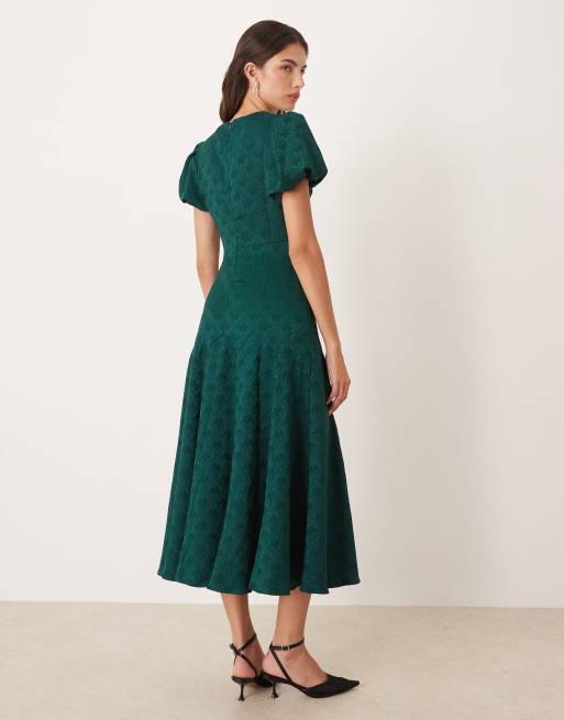 Sister Jane godet jacquard midi dress in emerald green | ASOS