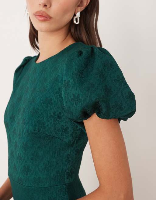 Sister Jane godet jacquard midi dress in emerald green, 4 of 4