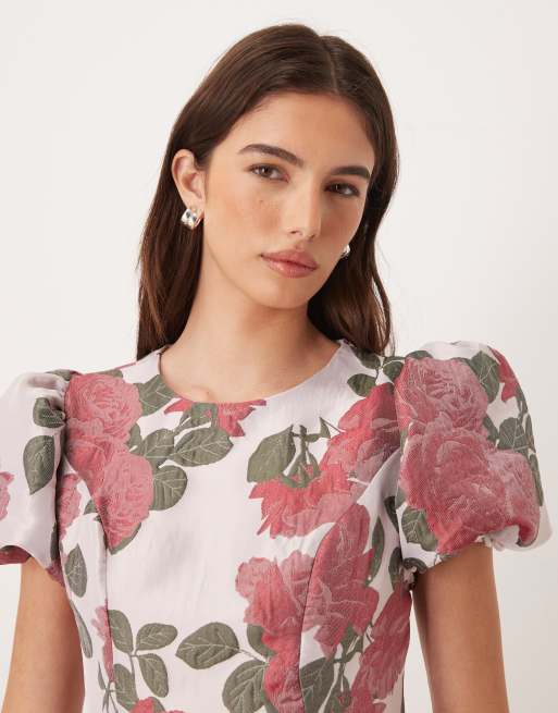 Sister Jane Good Days jacquard puff sleeve mini dress in pink