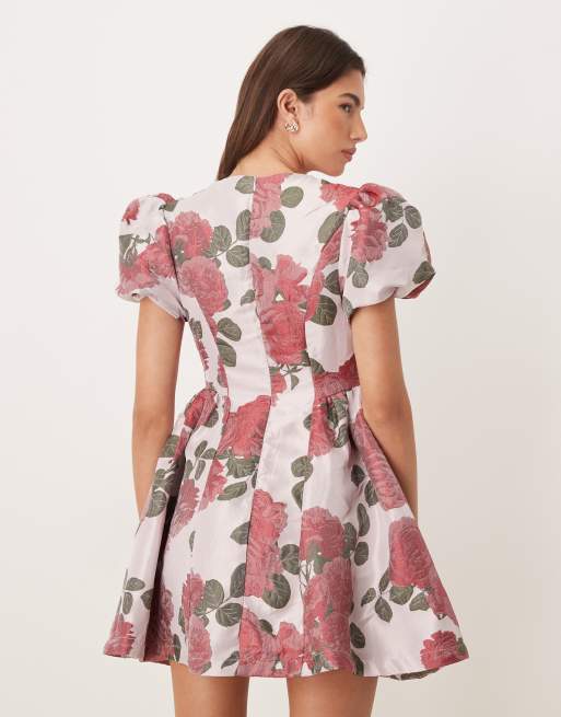 Sister Jane Good Days jacquard puff sleeve mini dress in pink
