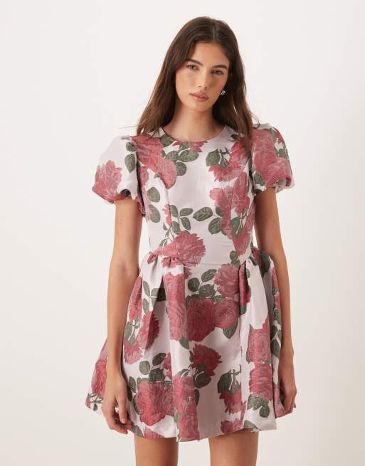 Sister Jane Good Days jacquard puff sleeve mini dress in pink