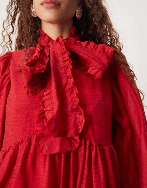 Sister Jane - Halflange jurk met strik in rood, 3 van 4