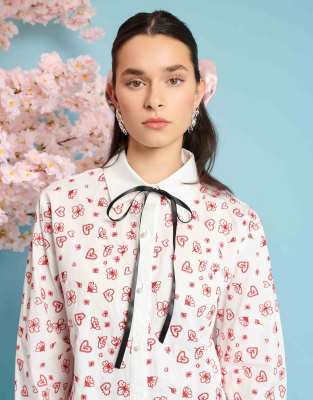 Sister Jane Heart And Flower Embroidered Shirt In White