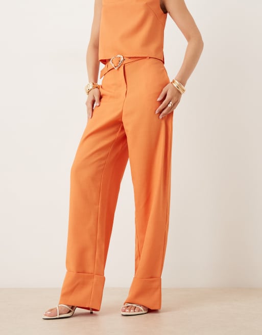 Sister Jane heart belt high waisted pants in orange, 3 of 5