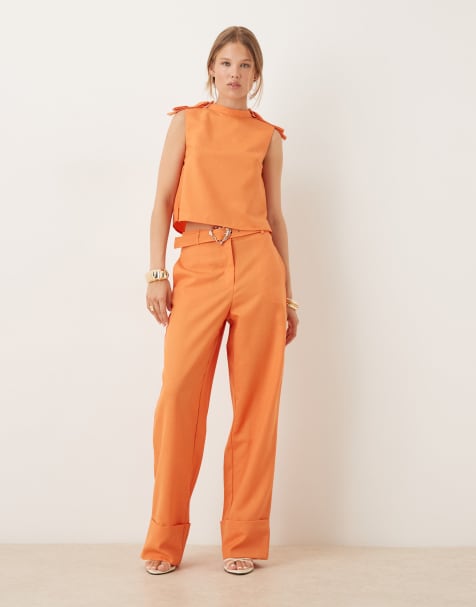 Sister Jane heart belt high waisted trousers in orange
