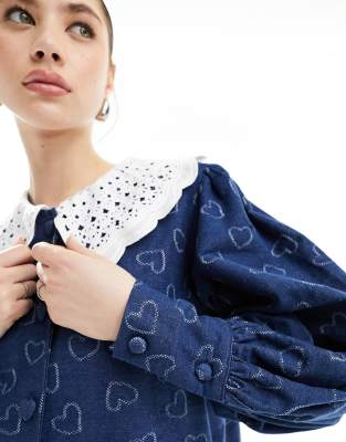 Sister Jane heart embellished collar mini dress in denim