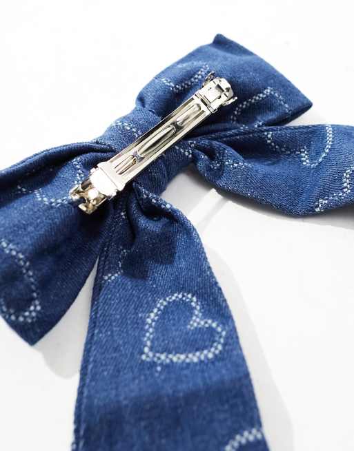 Gorgeous Sequin Heart Denim Bow Hair Clip Sister Jane heart embellished hair bow clip in denim - part  main image 3