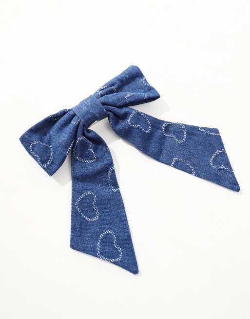 Sister Jane heart embellished hair bow clip in denim - part 