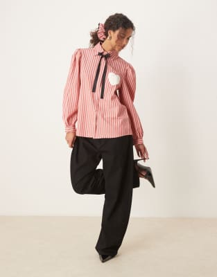 heart pocket stripe shirt in pink