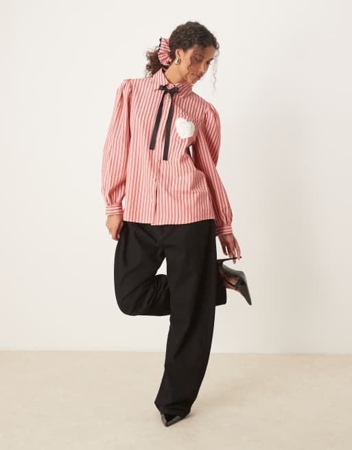 Sister Jane heart pocket stripe shirt in pink